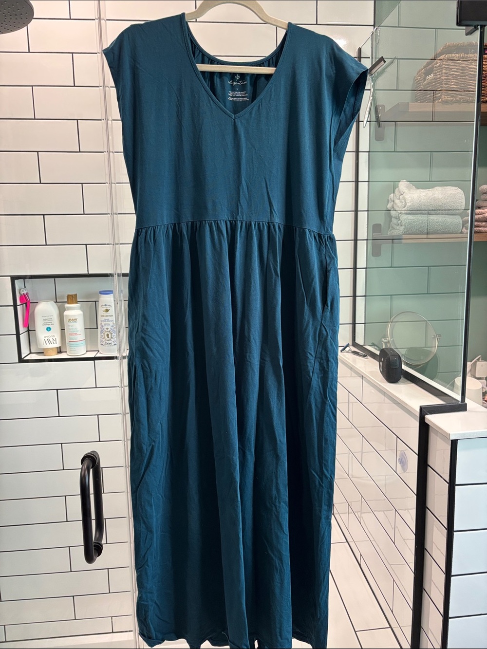 Elegantees Teal Maxi Dress with V-Neck - Women's Casual Summer Style